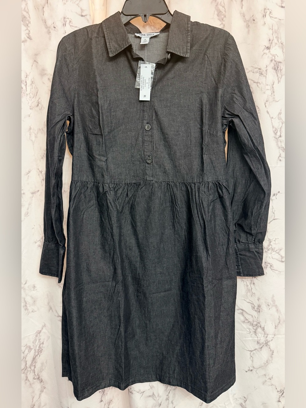 Nine West Charcoal Partial Button-Front Shirt Dress